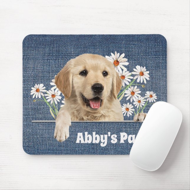 Golden Retriever and Daisies   Mouse Pad (With Mouse)
