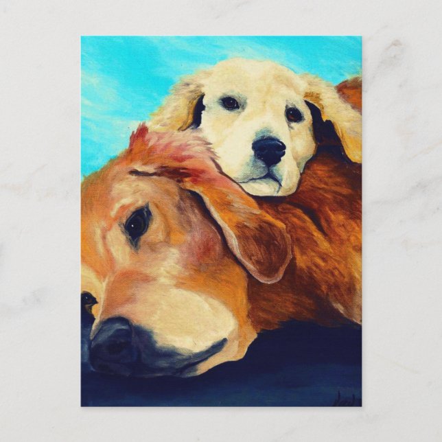 Golden Retriever and Puppy Postcard (Front)