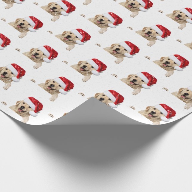 Golden Retriever and Santa hat Wrapping Paper (Corner)