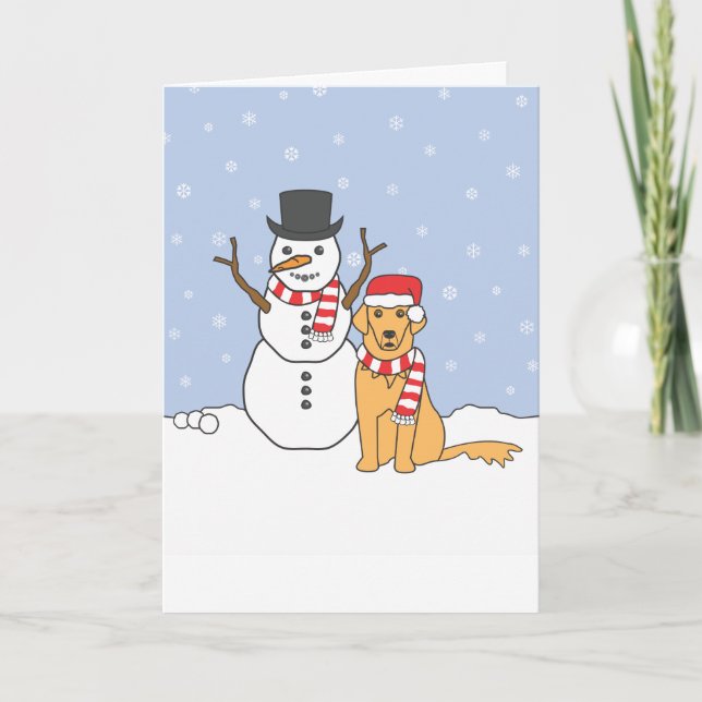 Golden Retriever and Snowman Holiday Card (Front)