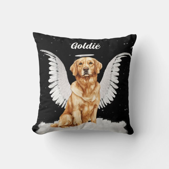 Golden Retriever Angel Dog with Name Throw Pillow (Front)