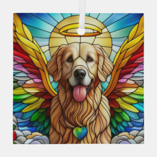 Golden Retriever Angel Rainbow Suncatcher Glass Ornament