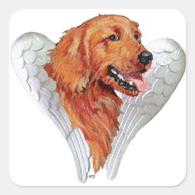 Golden Retriever Angel Square Sticker (Front)