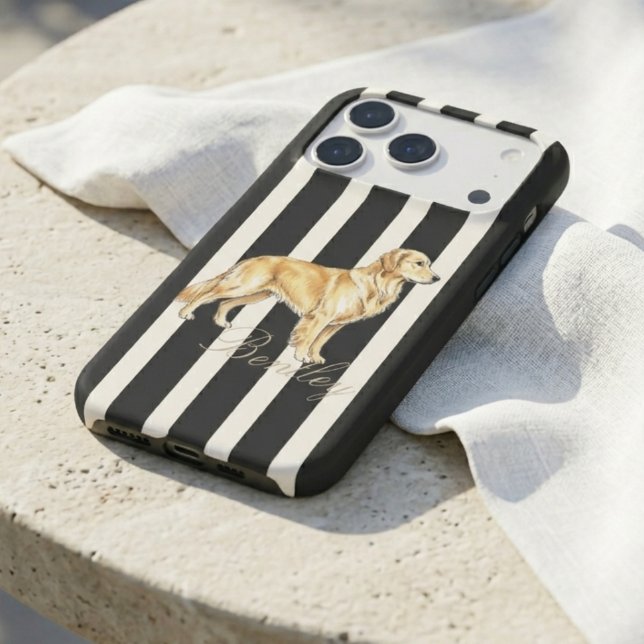 Golden Retriever aquarelle rayure noire classique (Classic Black Stripe Watercolor Golden Retriever iPhone Case)
