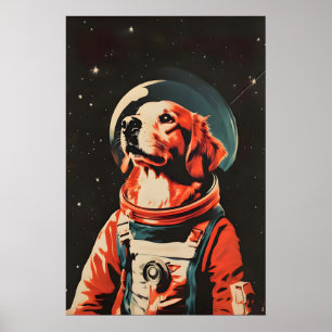 Golden Retriever Astronaut Poster, Golden Poster