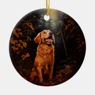 Golden Retriever at night Ceramic Ornament