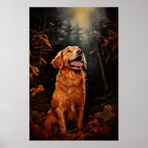 Golden Retriever at night Poster