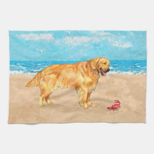 Golden Retriever at the Beach Kitchen Towel