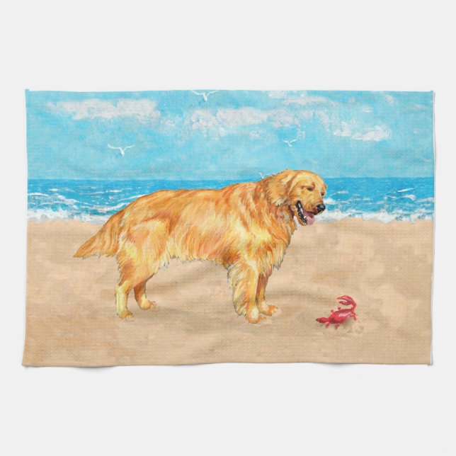 Golden Retriever at the Beach Kitchen Towel (Horizontal)