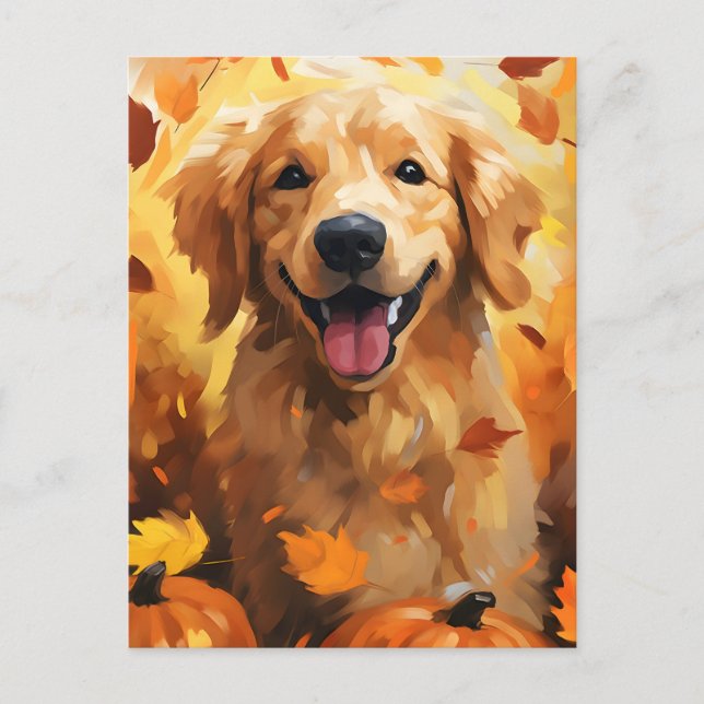 Golden Retriever Autumn Thanksgiving  Postcard (Front)