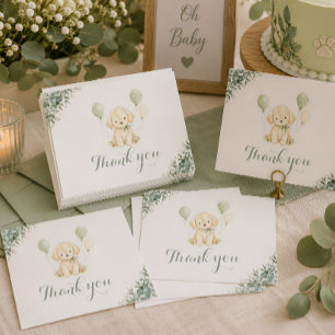 Golden Retriever Baby Shower Sage Green Neutral Thank You Card