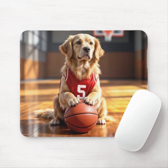 Golden Retriever Basketball Player Mouse Pad (With Mouse)