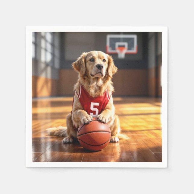 Golden Retriever Basketball Player Napkin (Front)