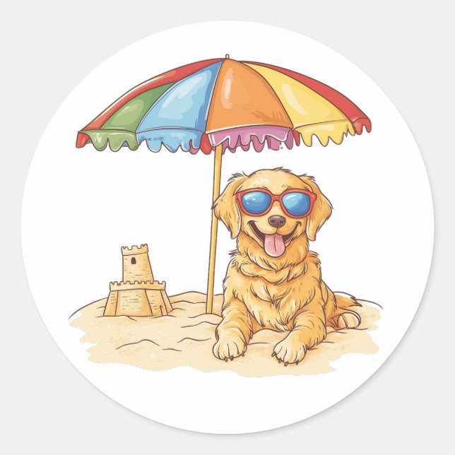 Golden Retriever Beach Dog Classic Round Sticker (Front)