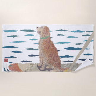Golden Retriever, Beach Dog, Modern Beach Towel
