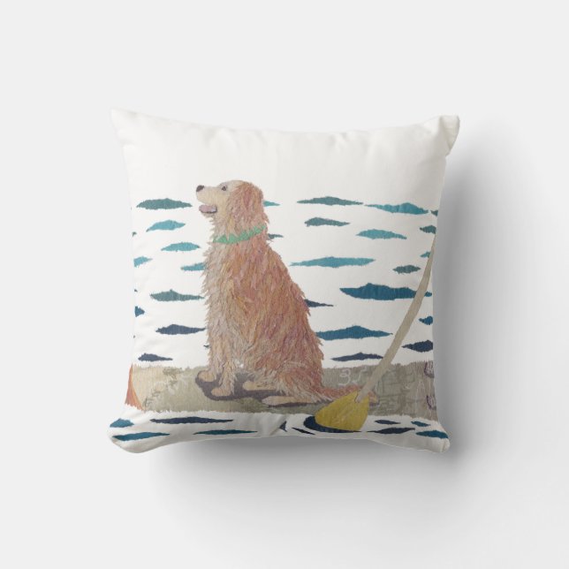 Golden Retriever, Beach Dog, Paddle Board Throw Pillow (Front)