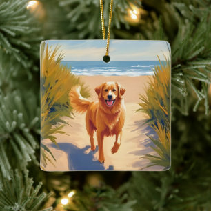 Golden Retriever Beach Path   Ocean Dog Pet Ceramic Ornament