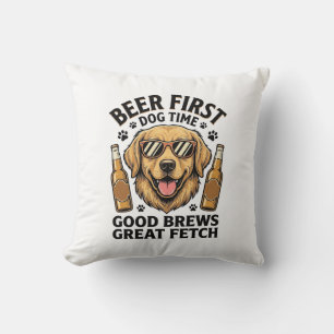 Golden Retriever Beer Shirt Funny Dog Lover Vintag Throw Pillow