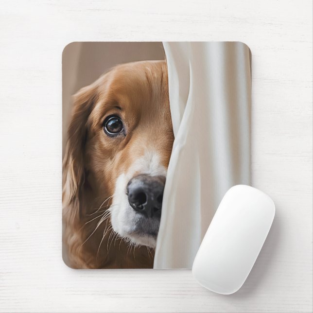 Golden Retriever Behind a Curtain Mouse Pad (With Mouse)