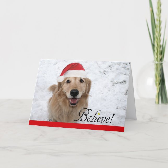 Golden Retriever Believe Christmas Holiday Card (Front)