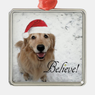 Golden Retriever Believe Christmas Metal Ornament