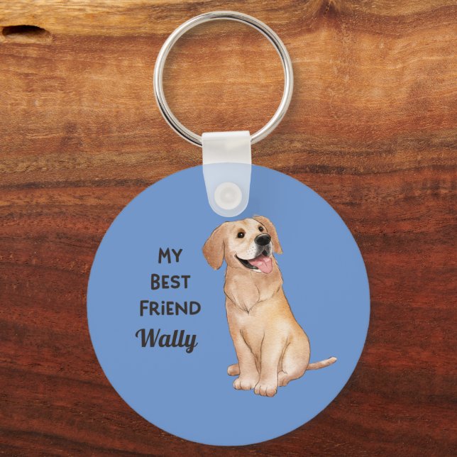 Golden Retriever Best Friend Custom Name Address Keychain (Front)