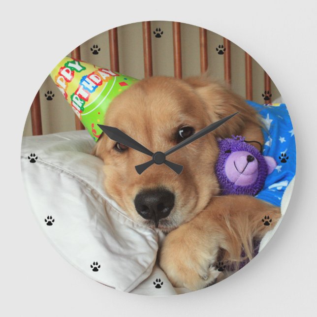 Golden Retriever Birthday Large Clock (Front)