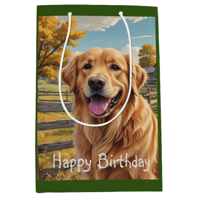 Golden Retriever Birthday Medium Gift Bag (Front)
