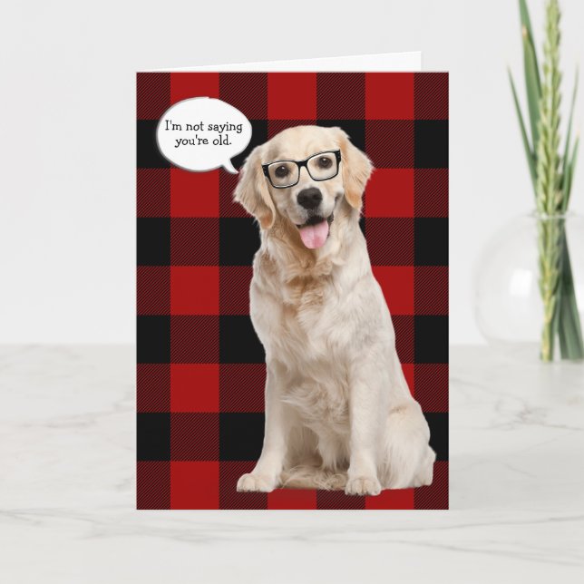 Golden Retriever birthday on plaid Card (Front)