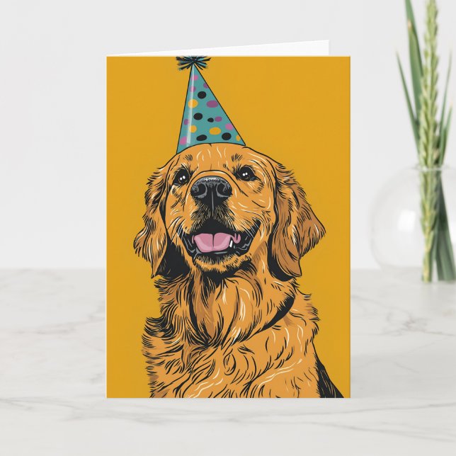 Golden Retriever Birthday Party Greeting Card (Front)