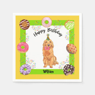 Golden Retriever Birthday Party Napkin Doughnuts