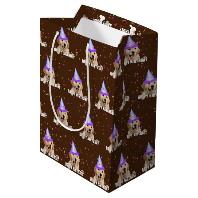 Golden Retriever birthday with confetti Medium Gift Bag (Back Angled)