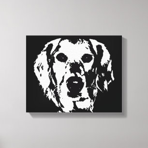 Golden Retriever Black White Wrapped Canvas Print