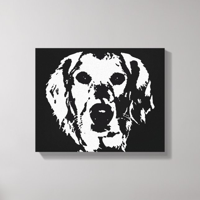 Golden Retriever Black White Wrapped Canvas Print (Front)