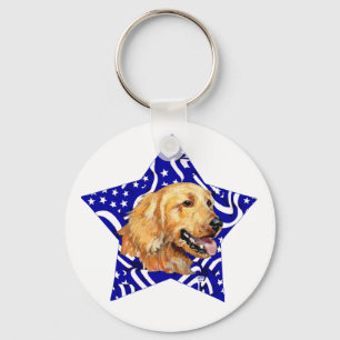Golden Retriever Blue Star Keychain