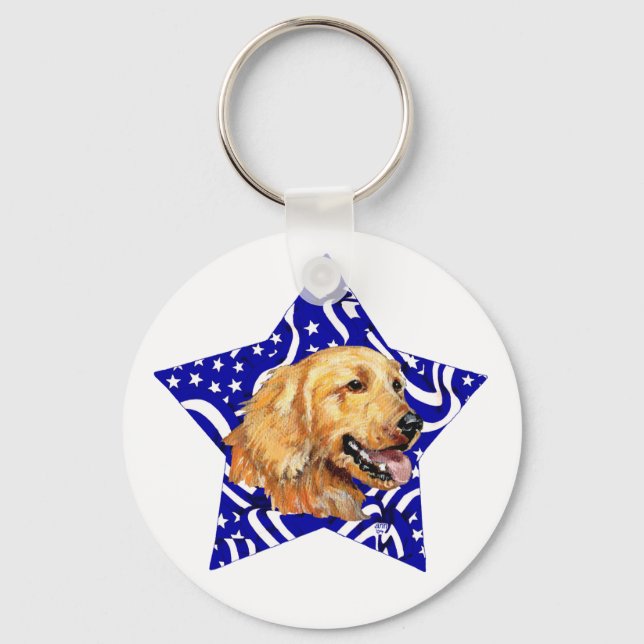 Golden Retriever Blue Star Keychain (Front)