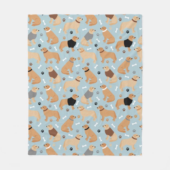 Golden Retriever Bones and Paws Fleece Blanket (Front)