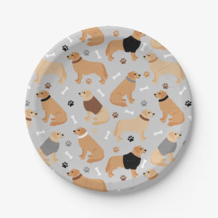 Golden Retriever Bones and Paws Paper Plate