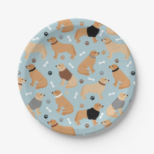 Golden Retriever Bones and Paws Paper Plate