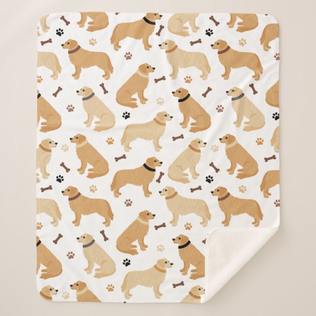 Golden Retriever Bones and Paws Sherpa Blanket (Front)