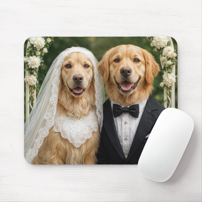 Golden Retriever Bride and Groom Mouse Pad (With Mouse)