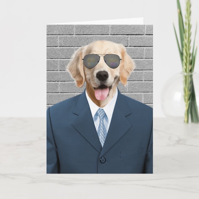Golden Retriever Business Suit Card (Front)