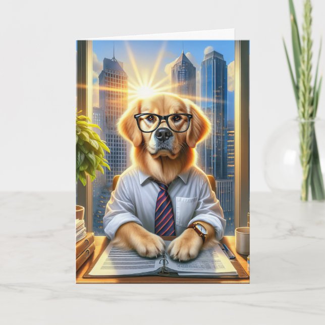 Golden Retriever Businessman for Father's Day Card (Front)