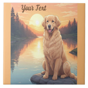 Golden Retriever by Lake Tile