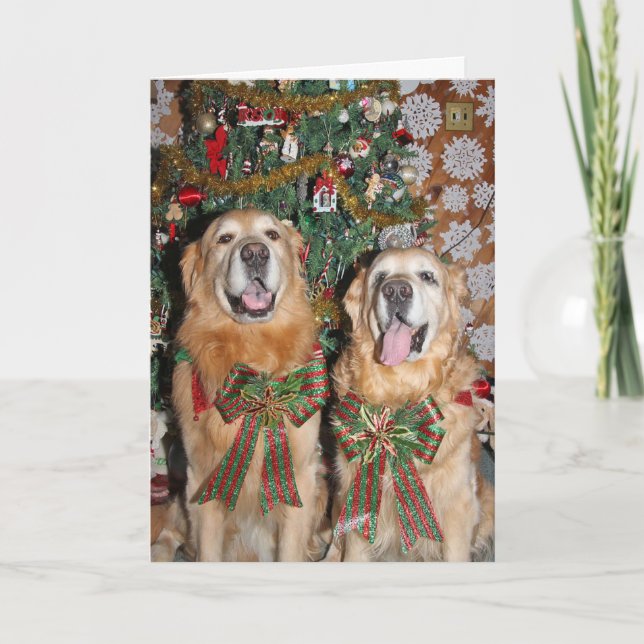 Golden Retriever By the Christmas Tree Card (Front)