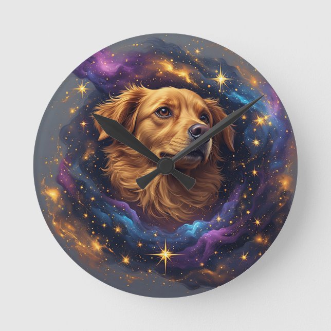 Golden Retriever by Whimsical Cosmos Round Clock (Front)