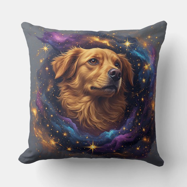 Golden Retriever by Whimsical Cosmos Throw Pillow (Front)