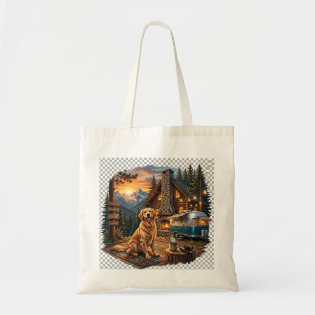 Golden Retriever Cabin Adventure Tote Bag (Front)