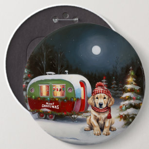 Golden Retriever Caravan Christmas Adventure 6 Inch Round Button