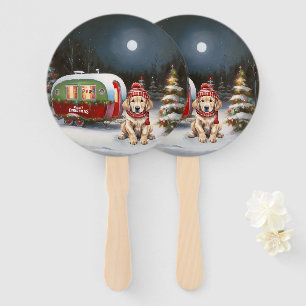 Golden Retriever Caravan Christmas Adventure Hand Fan